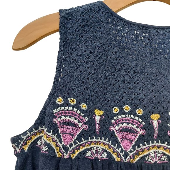 Anthropologie Akemi + Kin Womens Top M Sleeveless Tassels String Embroidery Blue - Picture 6 of 9